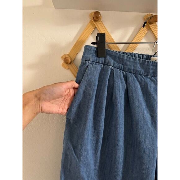 J. Crew Pants Women's 12 Petite Wide Leg Crop Chambray Blue Relax Fit High Rise - Picture 4 of 9